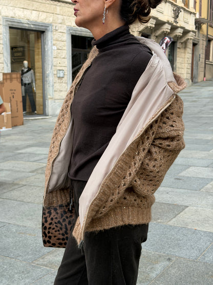 Bomber Traforato Con Cappuccio Whisky Gold