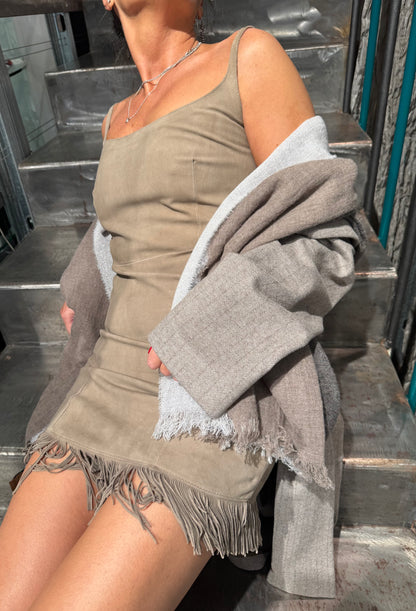 Mini Abito Suede Con Frange