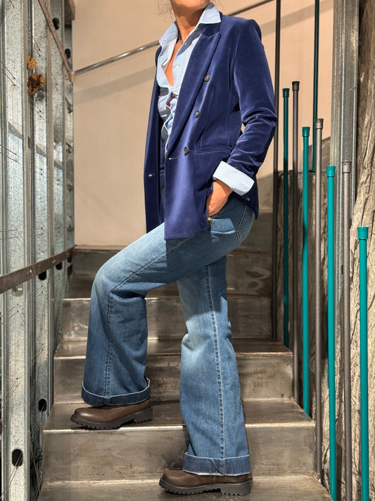 Blazer Doppiopetto Velluto Blu Royal