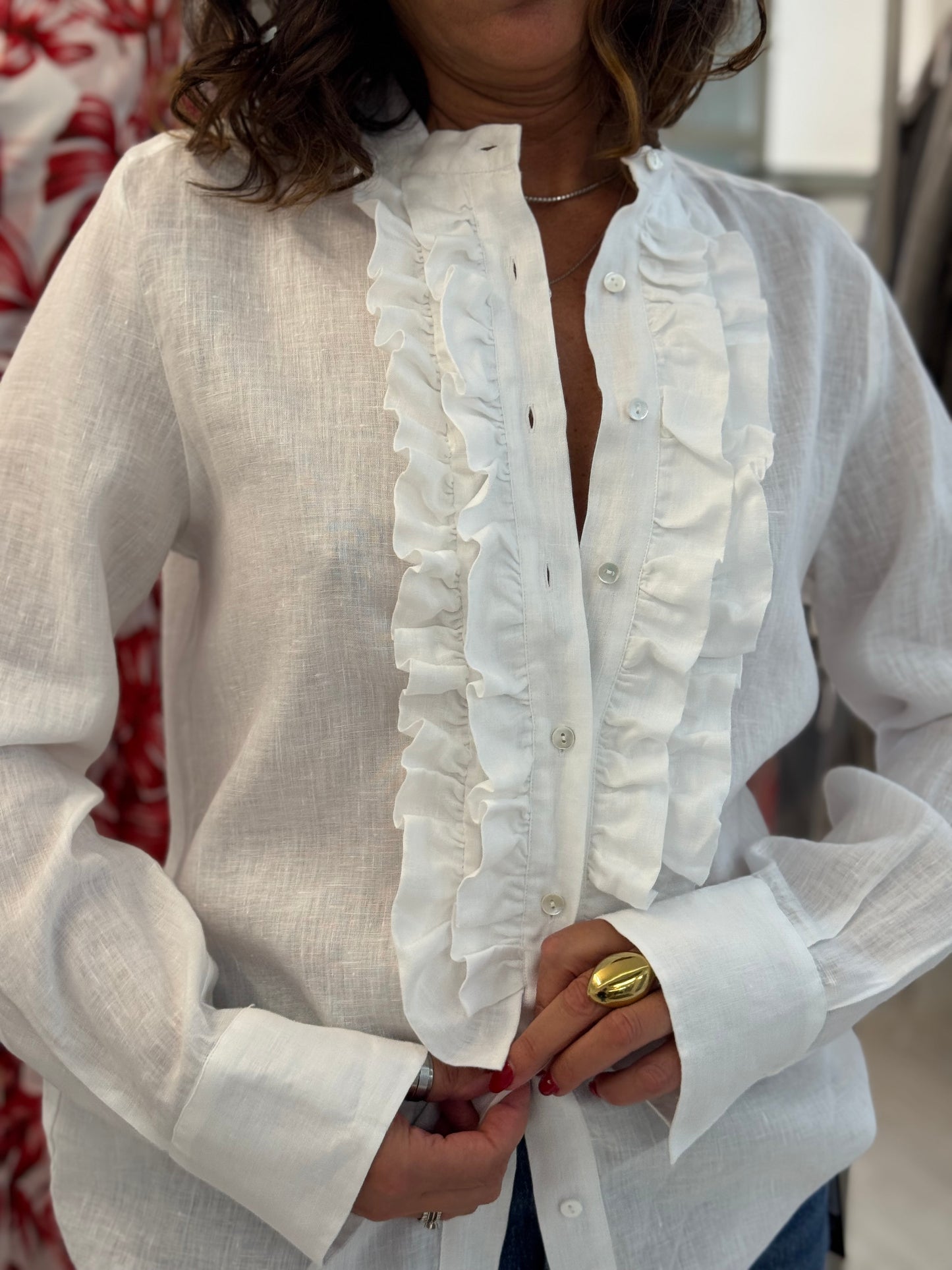 Camicia Lino Con Rouches