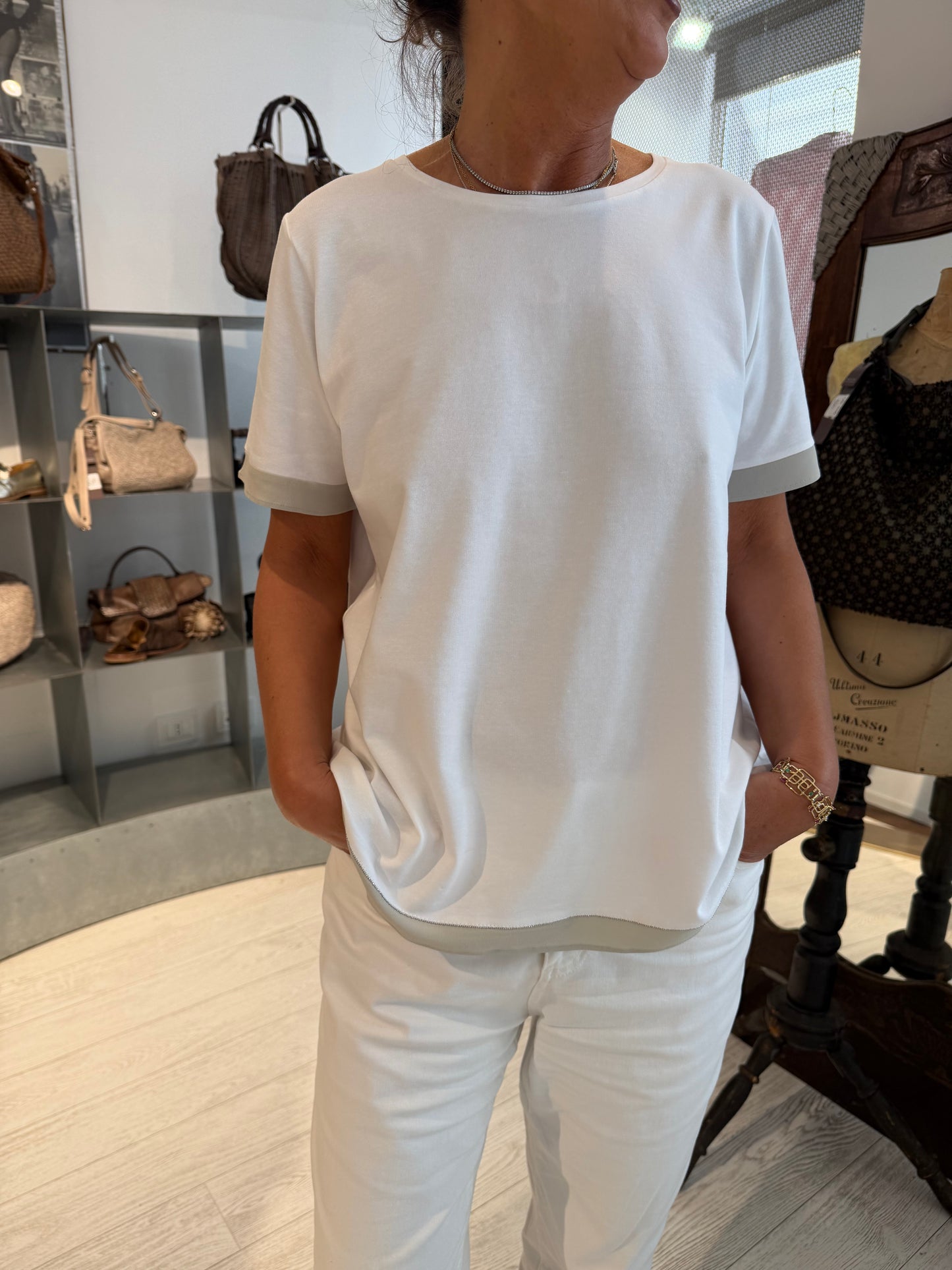 T- Shirt Manica Bianco + Lichene