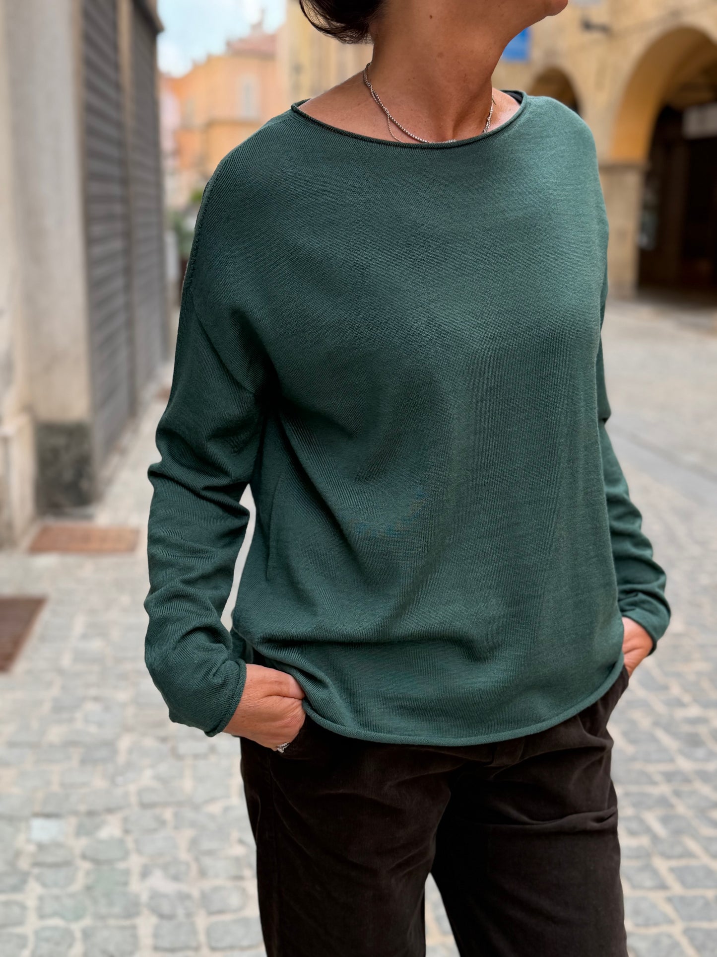 Maglia Scollo Barca Over Fit Lana Merino