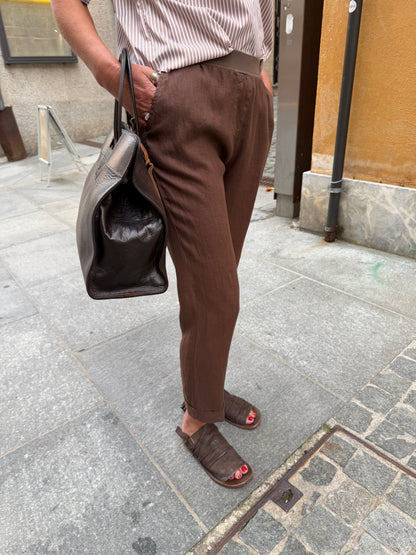 Pantalone In Lino Con Risvolto