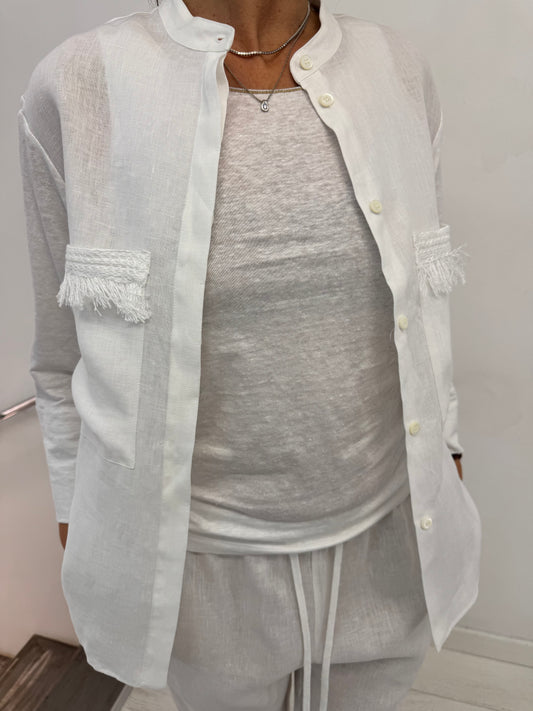 Camicia Collo Coreana Con Frange