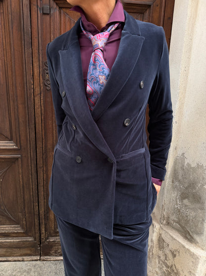 Blazer Doppiopetto Velluto Liscio Blue