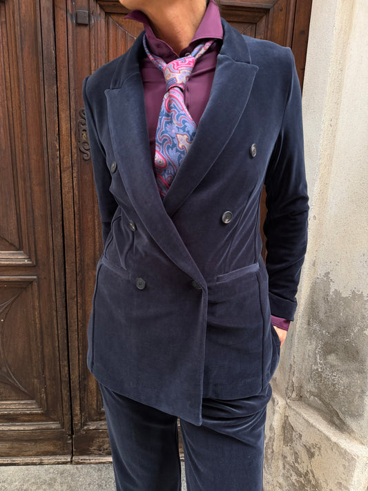 Blazer Doppiopetto Velluto Liscio Blue