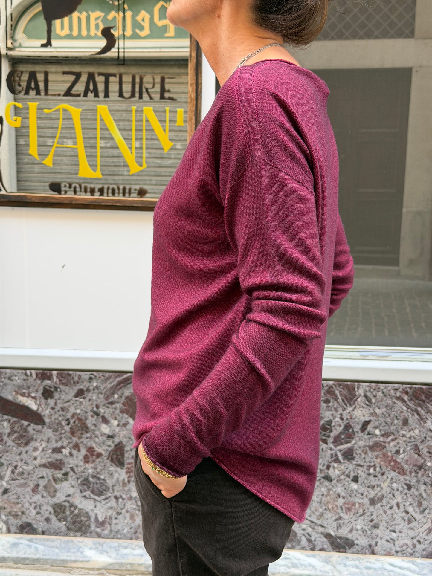 Maglia Scollo Barca Over Fit Lana Merino