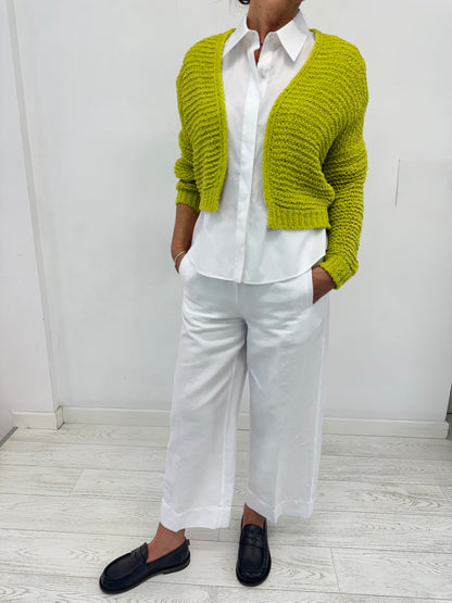 Cardigan Manica Corta Filato Effetto Nastro