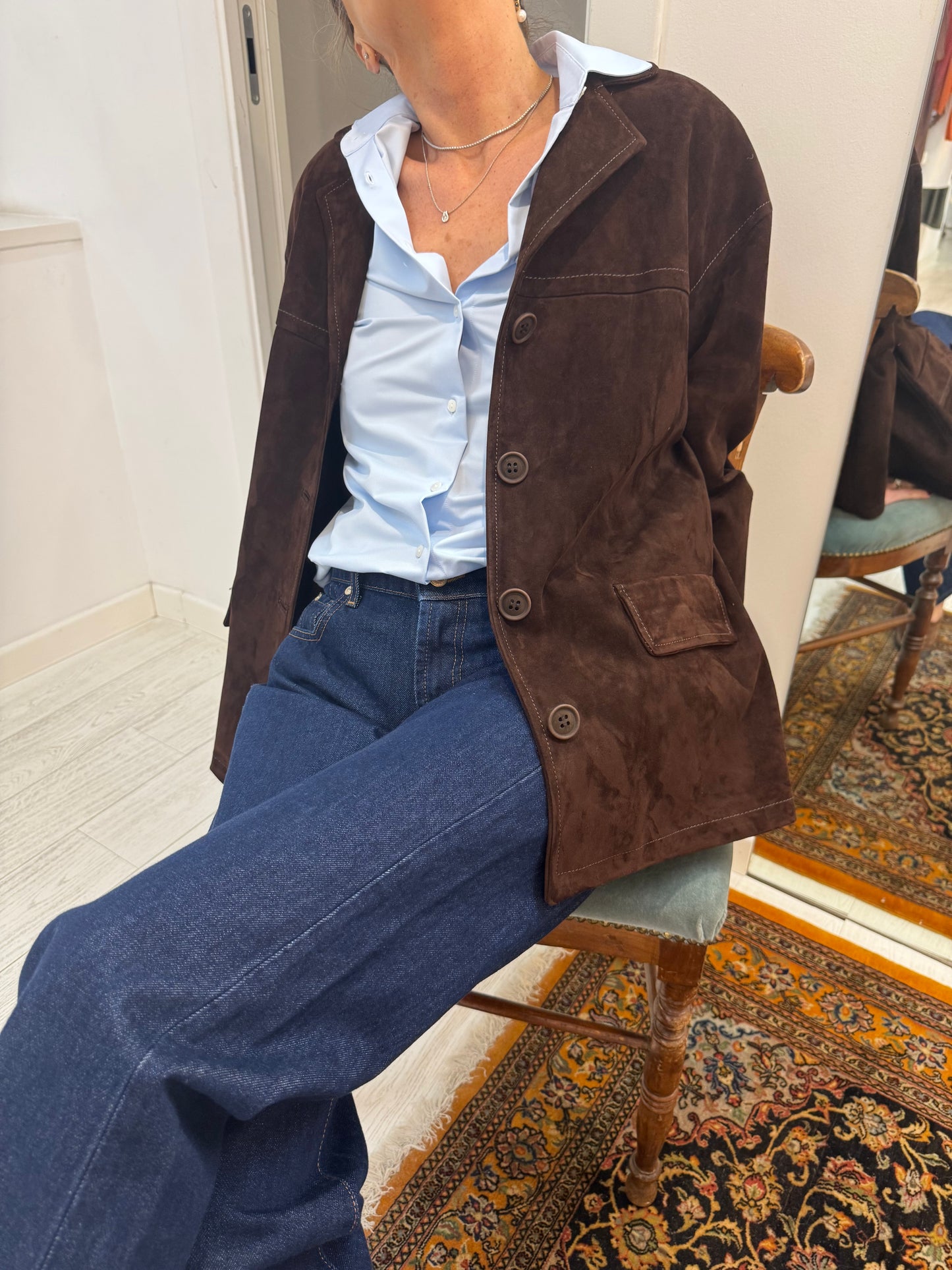 Giacca Over Pelle Scamosciata