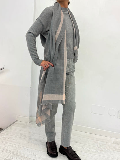 Stola Cashmere Seta Grigio Rosa