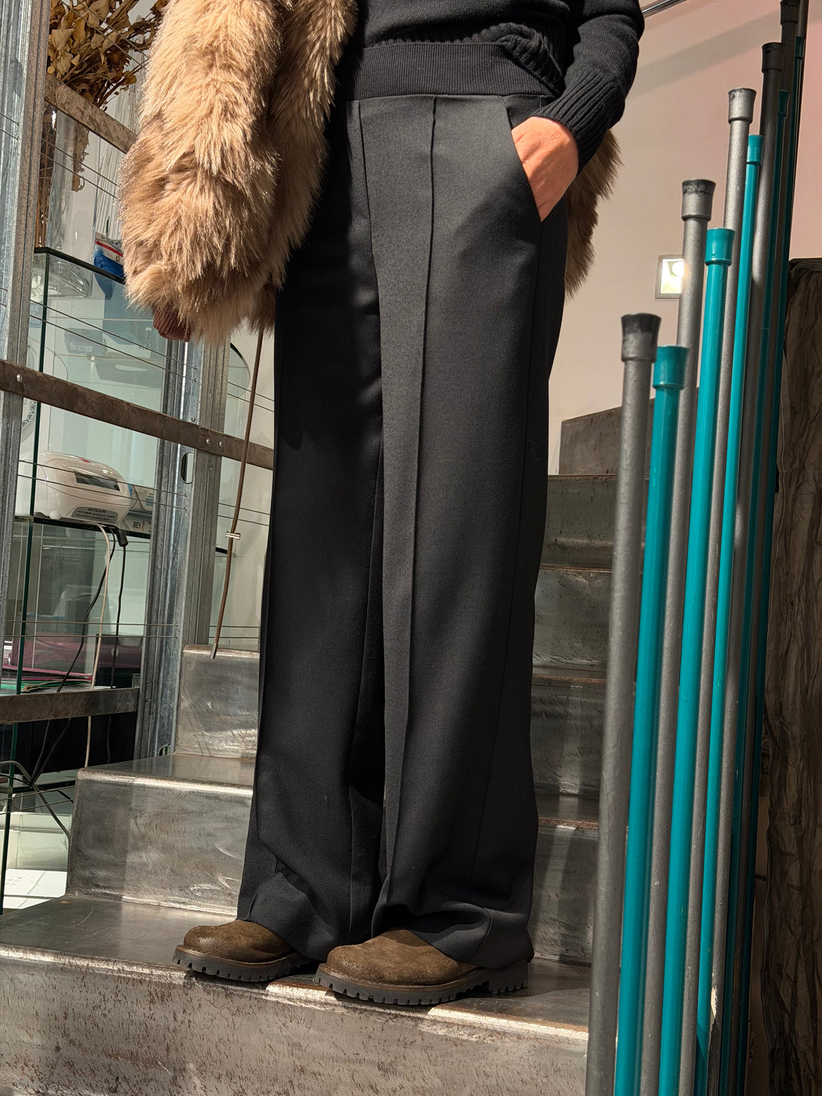 Pantalone Flanella Con Elastico in Vita