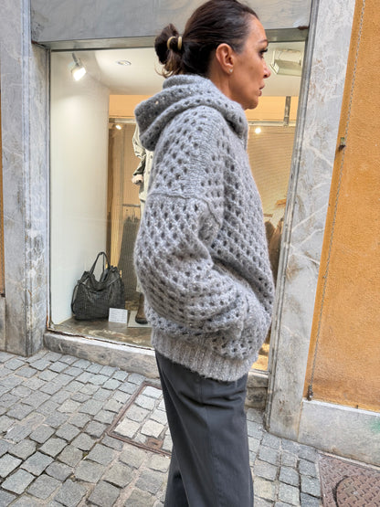Bomber Traforato Con  Cappuccio Ardesia Silver
