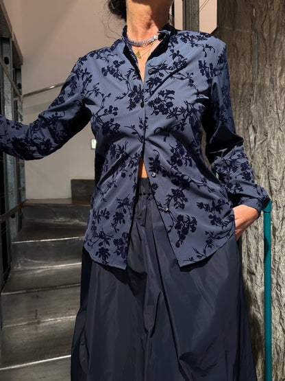 Camicia Collo Coreana Inserti Velluto Floccato