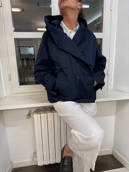 Trench Corto Con Cappuccio Raso di Cotone