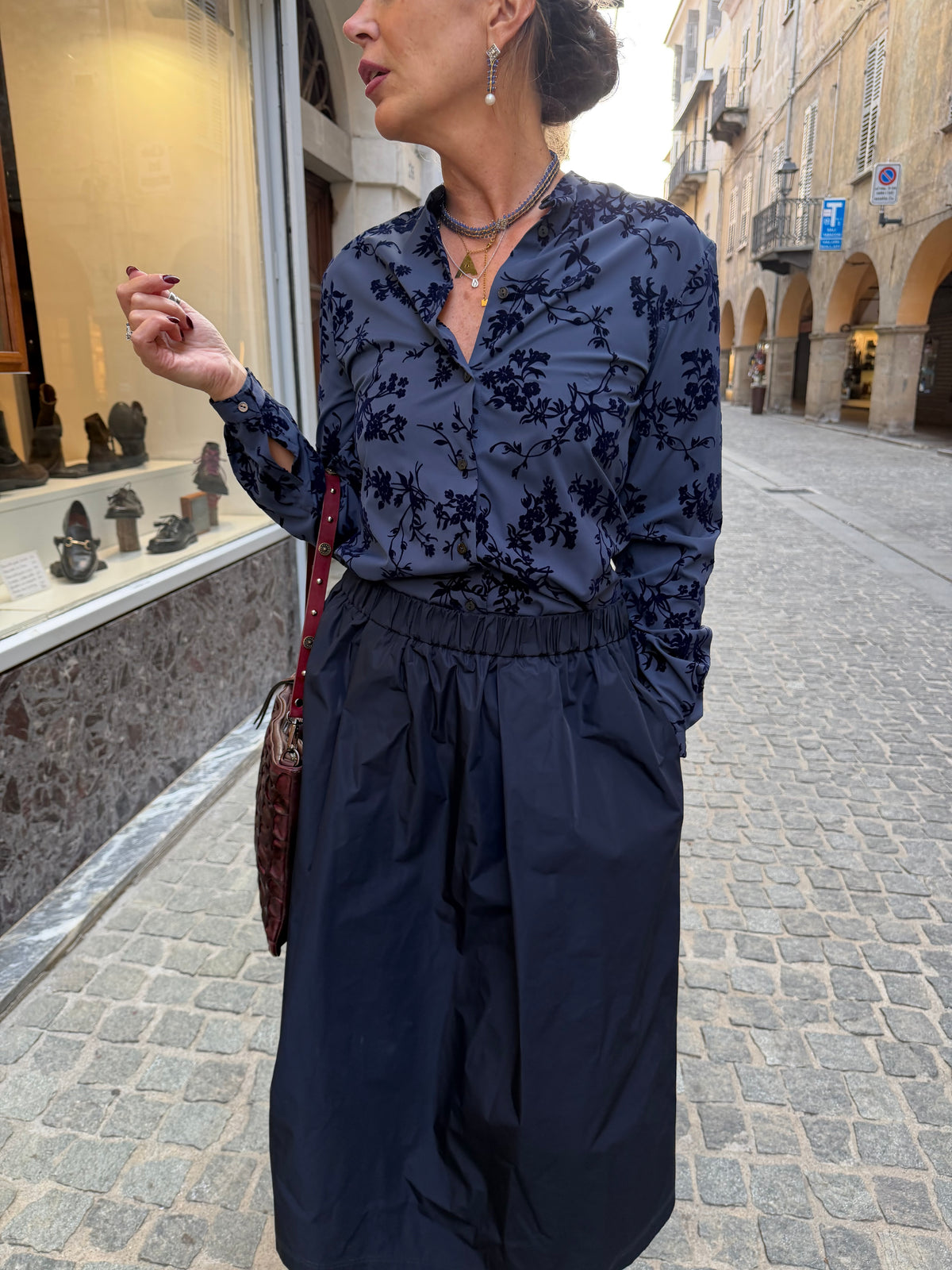 Camicia Collo Coreana Inserti Velluto Floccato