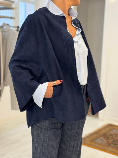 Giacca Senza Collo Pelle Scamosciata