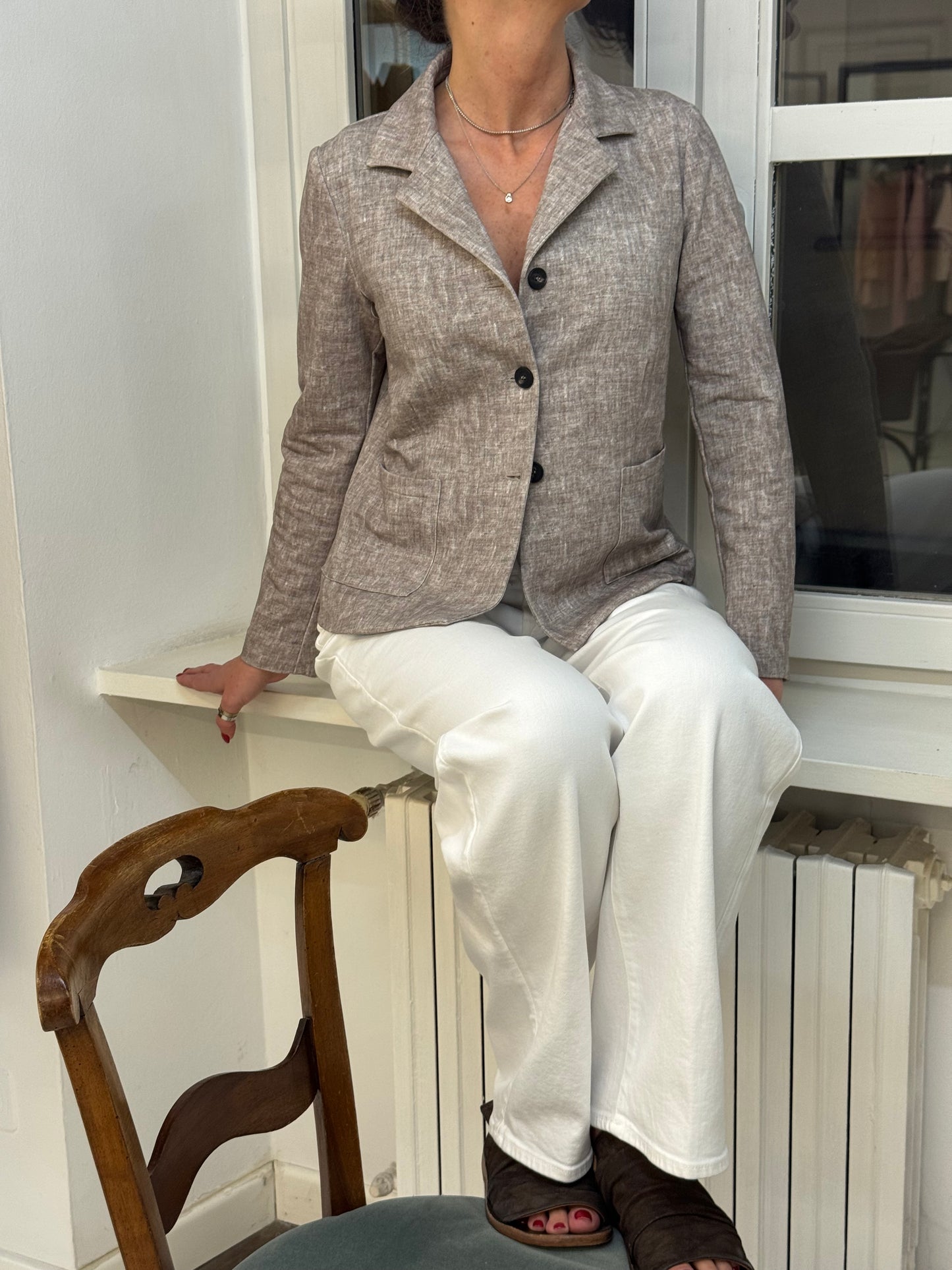 Blazer Corto Monopetto Beige Oxford