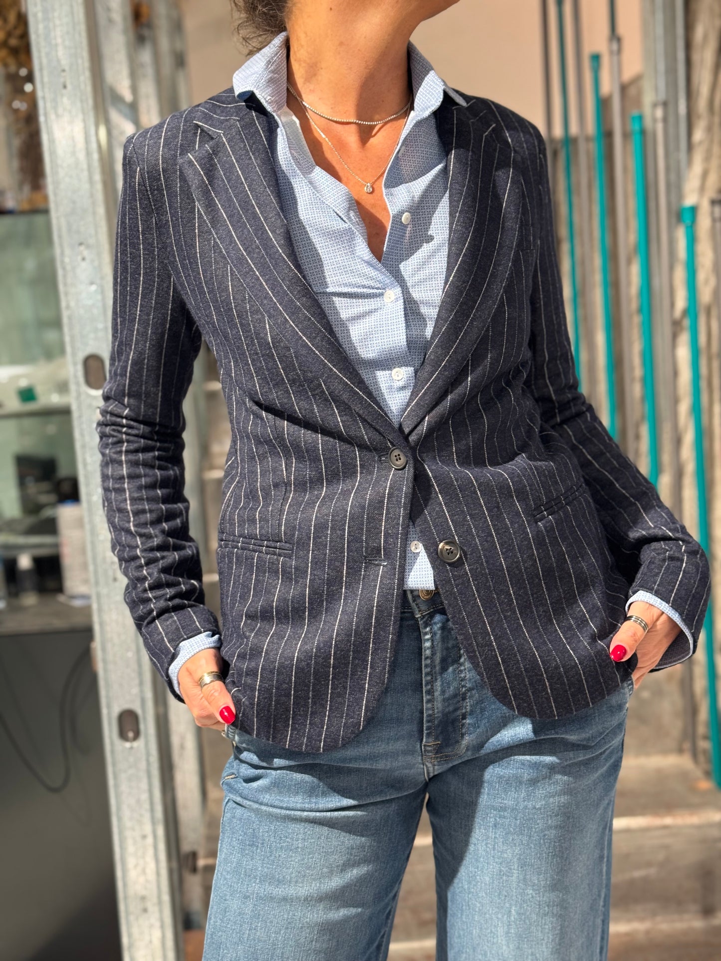 Blazer Monopetto Gessato Blue