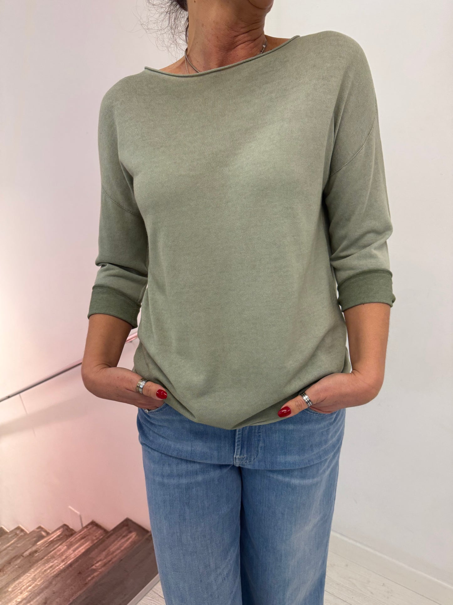 Maglia Over  Fit Scollo Barca Cotone Wave