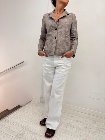 Blazer Corto Monopetto Beige Oxford