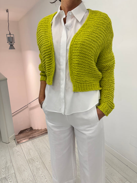 Cardigan Manica Corta Filato Effetto Nastro