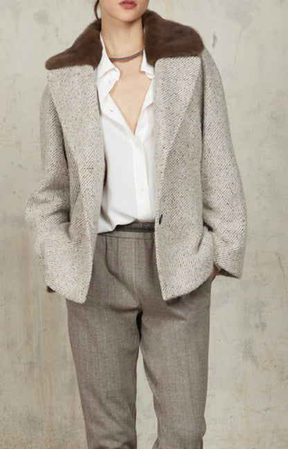 Giacca Tweed Collo Staccabile