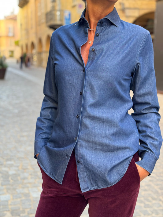 Camicia Denim Collo Francese