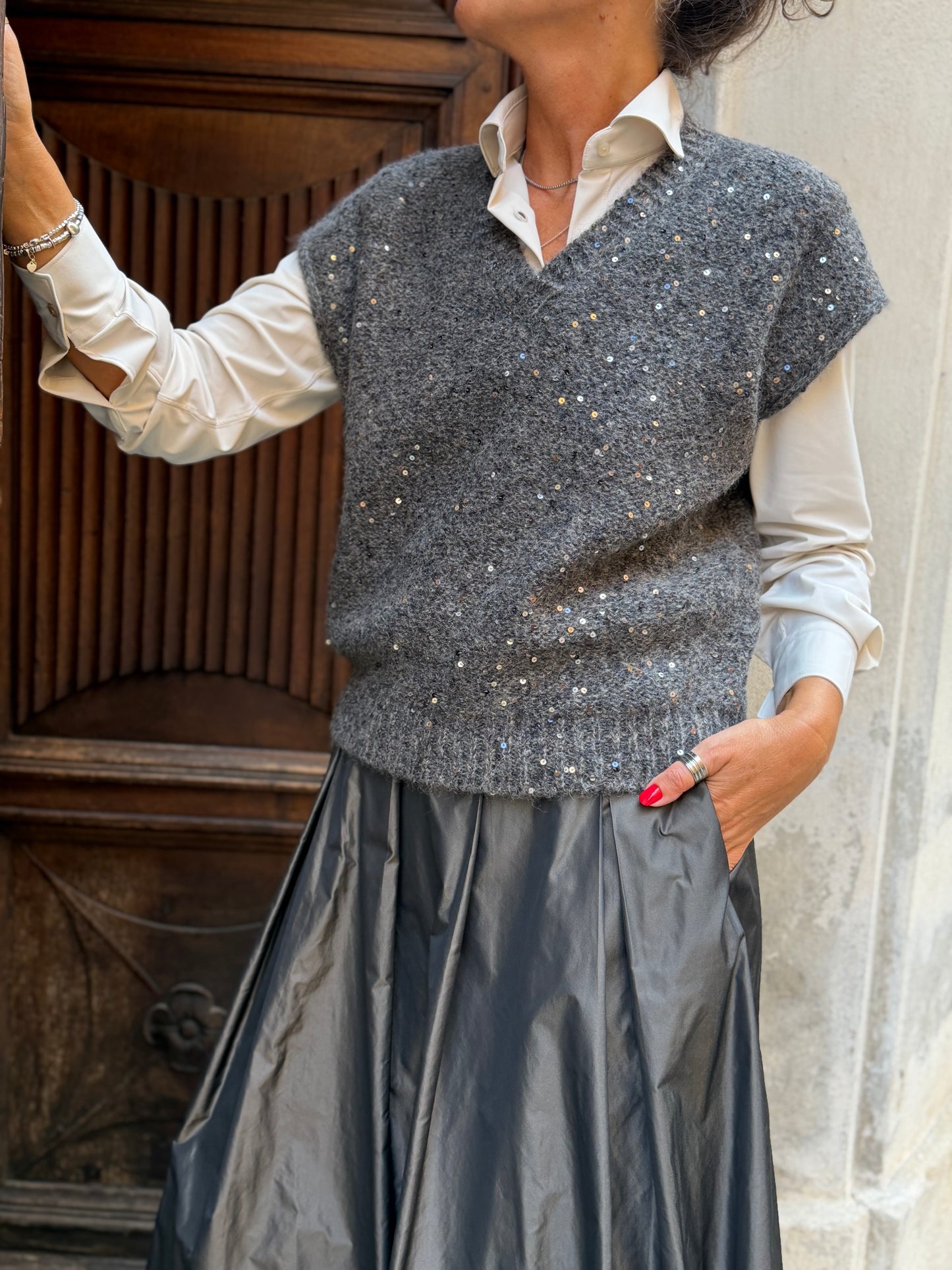 Gilet Scollo V Micropaillettes