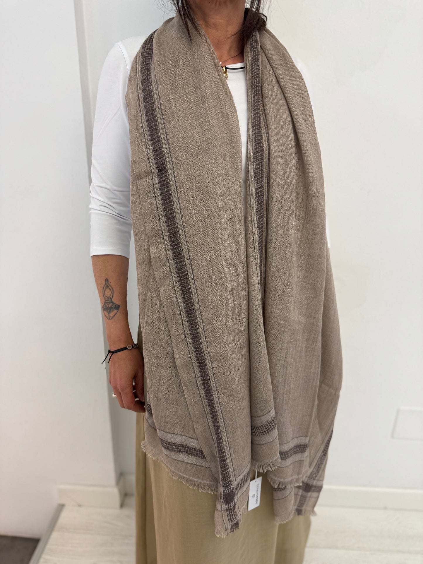 Stola Cashmere Seta Cornice Cioccolato