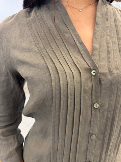 Camicia Con Collo Coreana e Plisse’