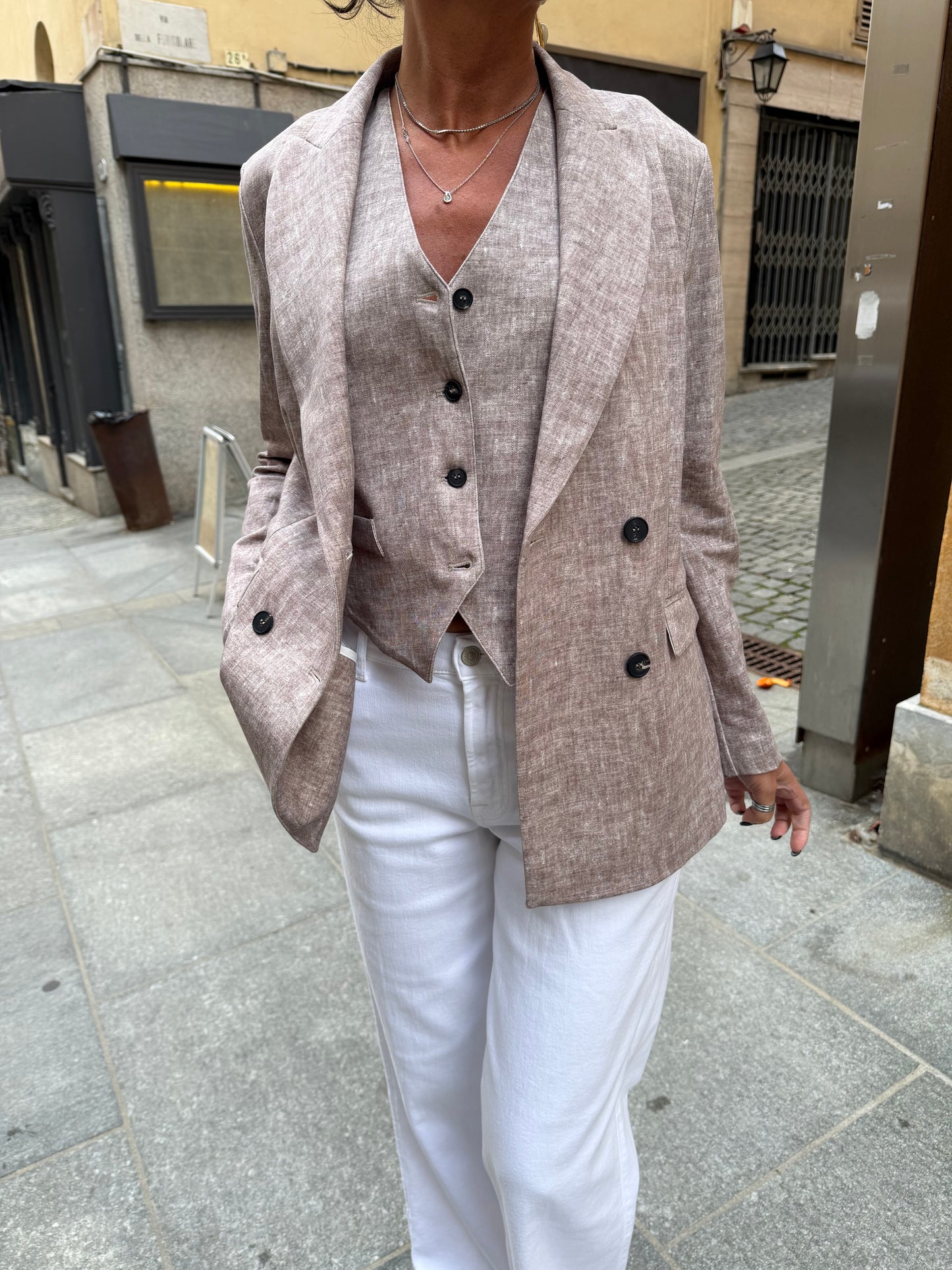 Blazer Doppiopetto Beige Oxford