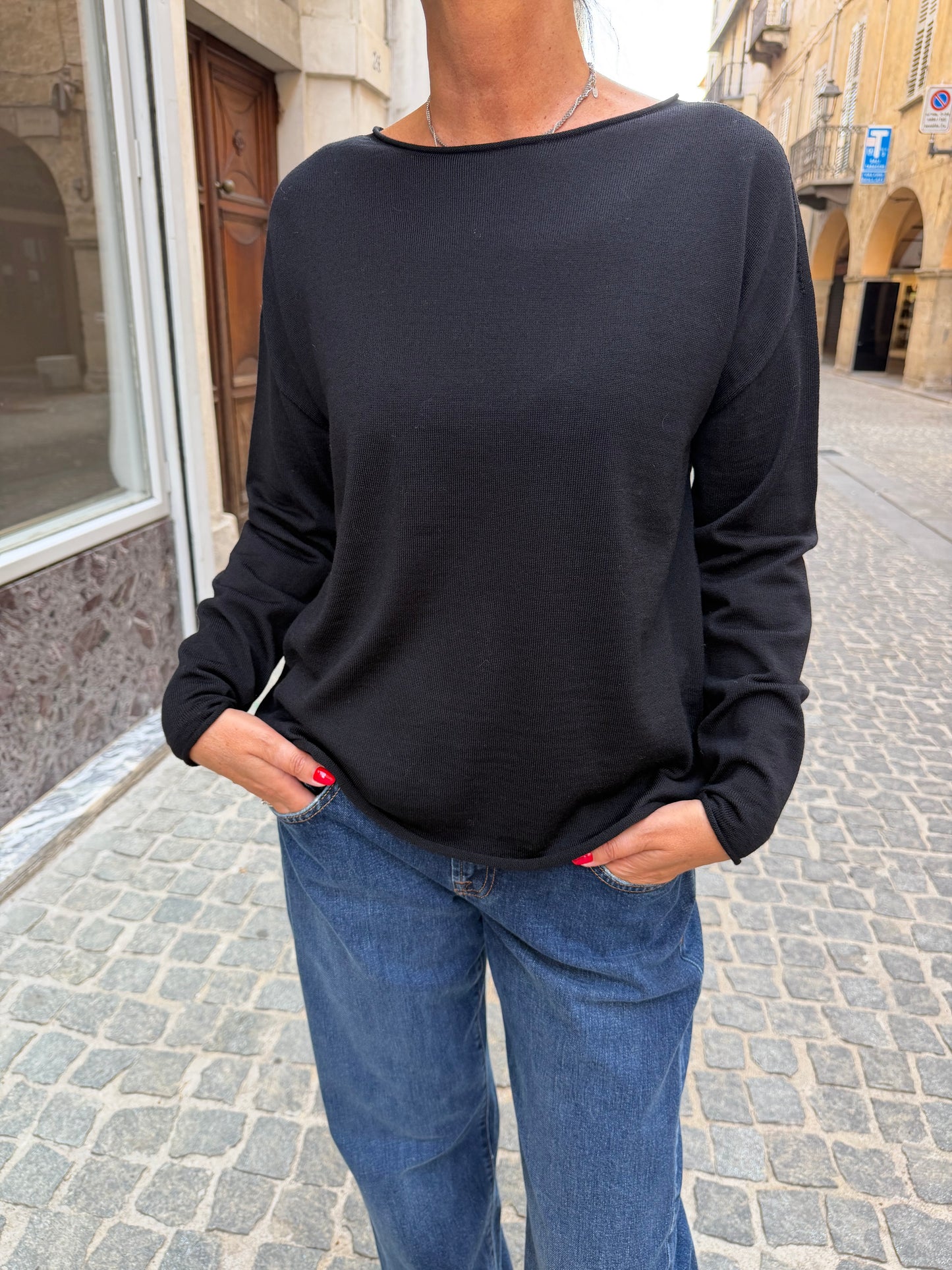 Maglia Scollo Barca Over Fit Lana Merino