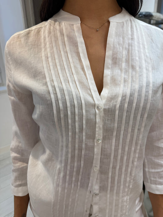 Camicia Con Collo Coreana e Plisse’
