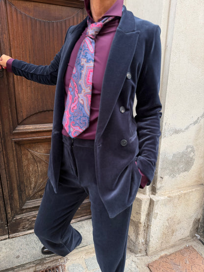 Blazer Doppiopetto Velluto Liscio Blue